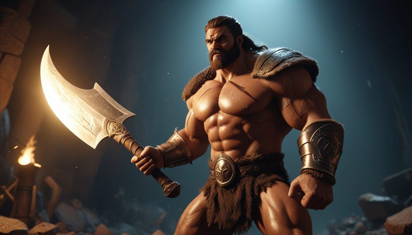 Epic Cartoon Barbarian in Golden Hour