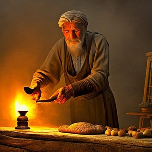 Cinematic Old Man Baking Bread