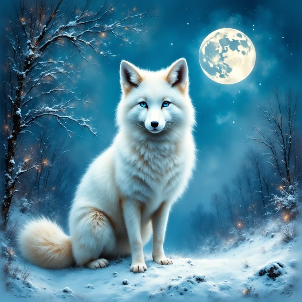 White Fox Gazing at the Moon, Ethereal Style