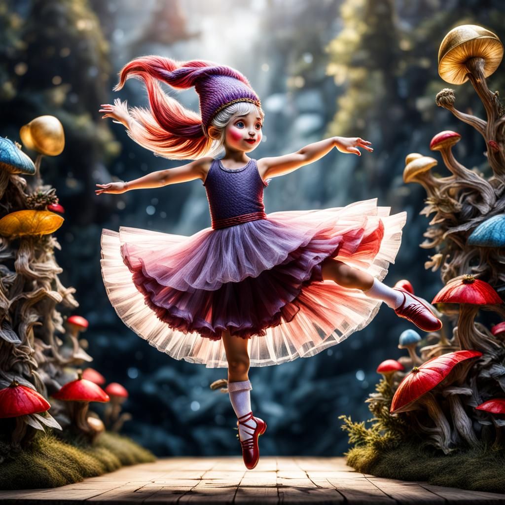 Graceful Gnome Ballerina in Hyperrealistic Style
