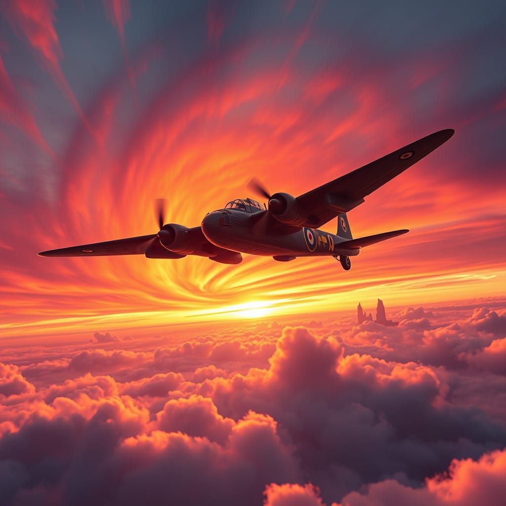 Majestic Avro Lancaster Bomber in Sunset Inferno