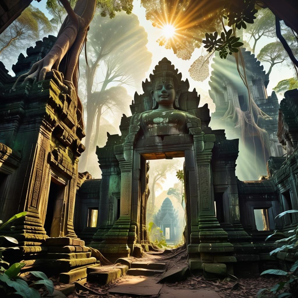 Magic Portal in Ancient Ruins: Surreal Collage Art