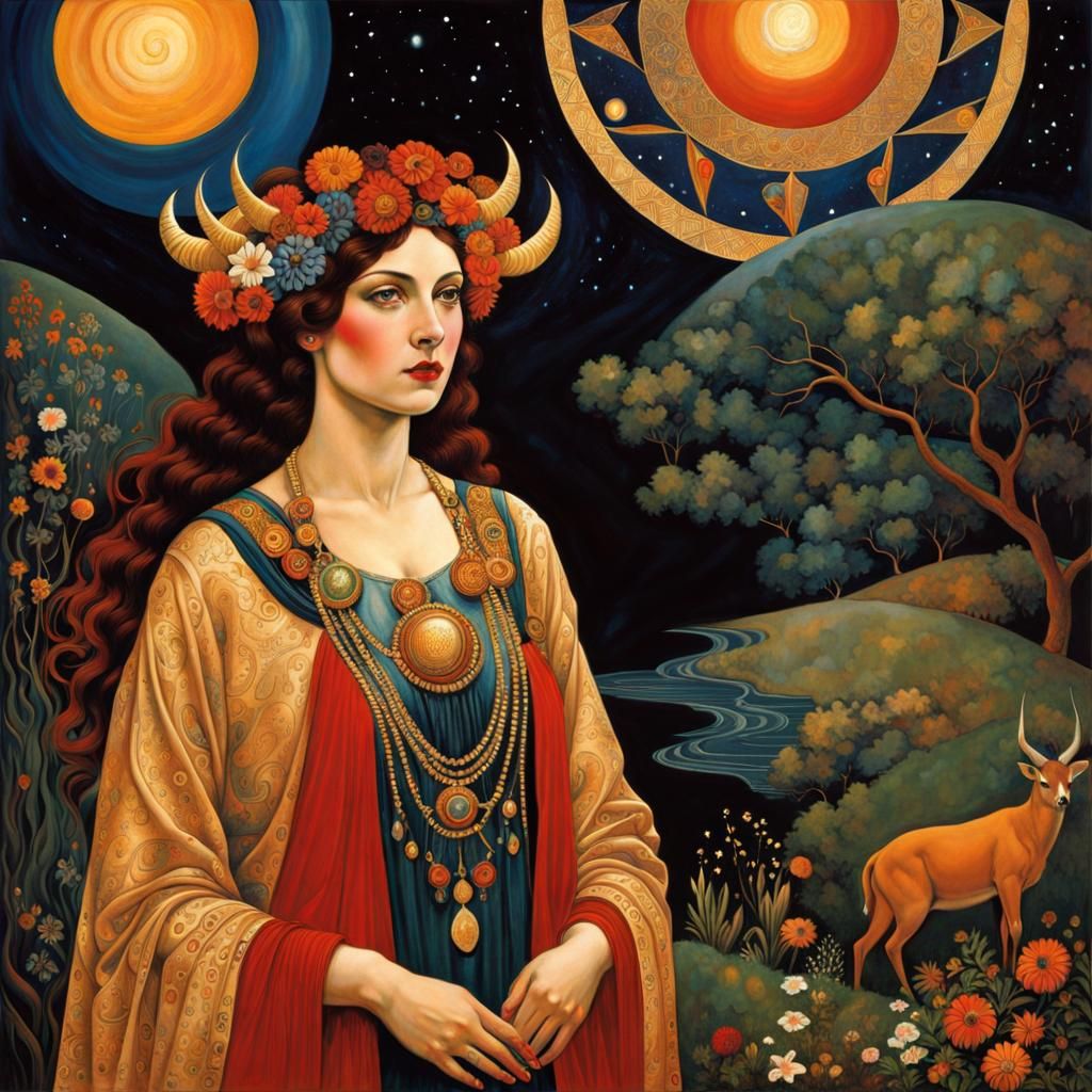 Taurus Goddess in a Mystical Bohemian Style