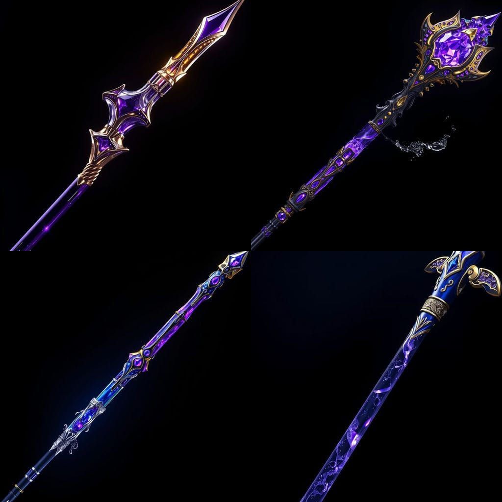 Sapphire Water Staff in Dark Fantasy Style