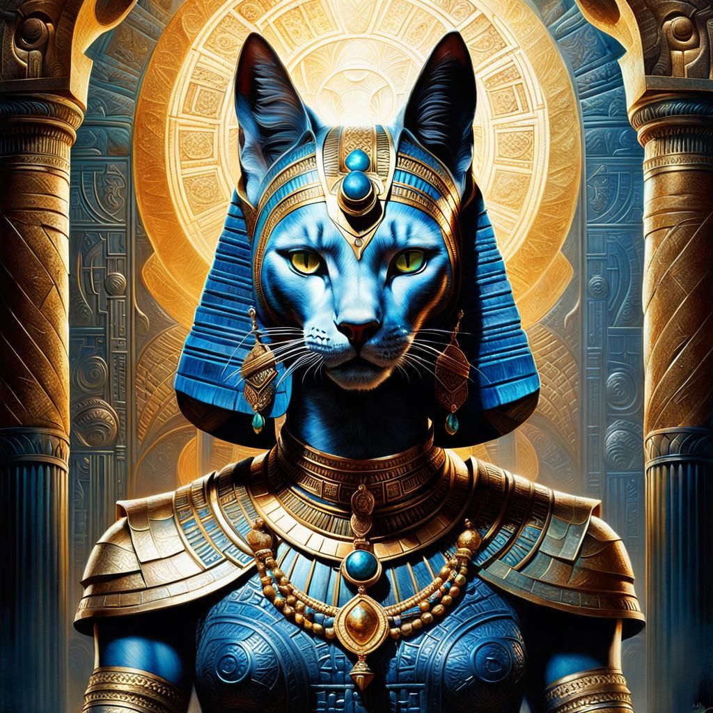 Bastet, Egyptian Cat Goddess Portrait in Oil Paint