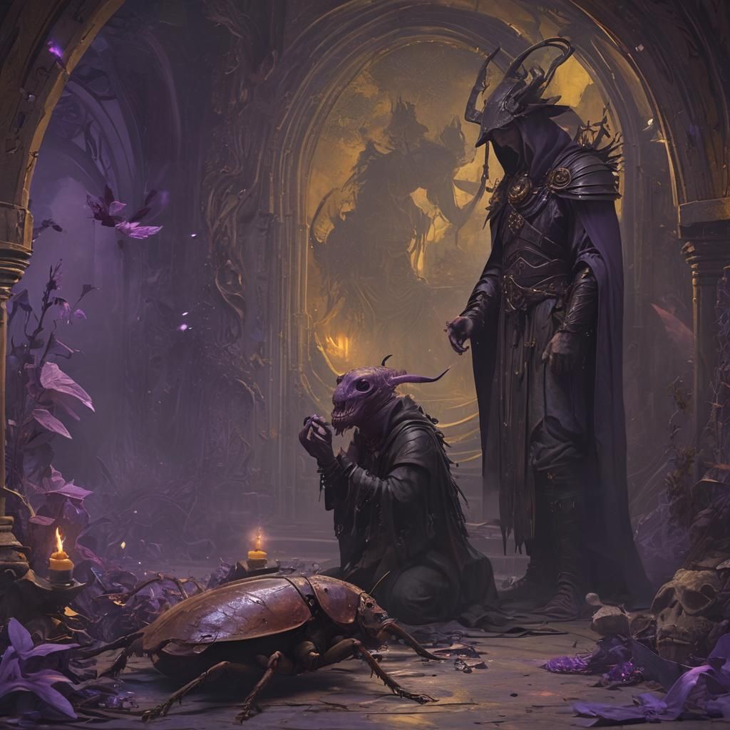 Necromancer Summons Cockroach Daemon: Dark Fantasy Art