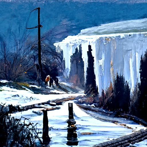 Icy Road Inspired by Oil Paintings