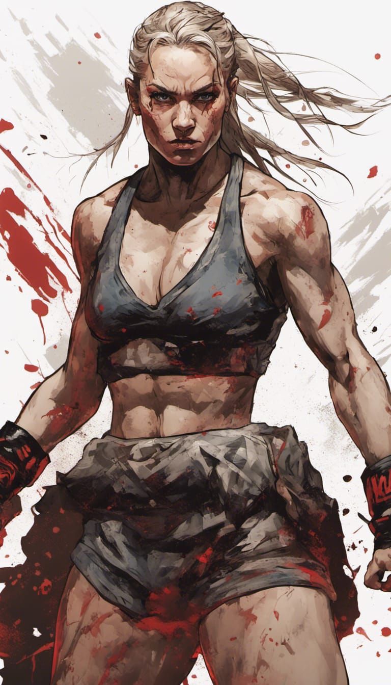 Nordic Female UFC Fighter in Comic Book Style