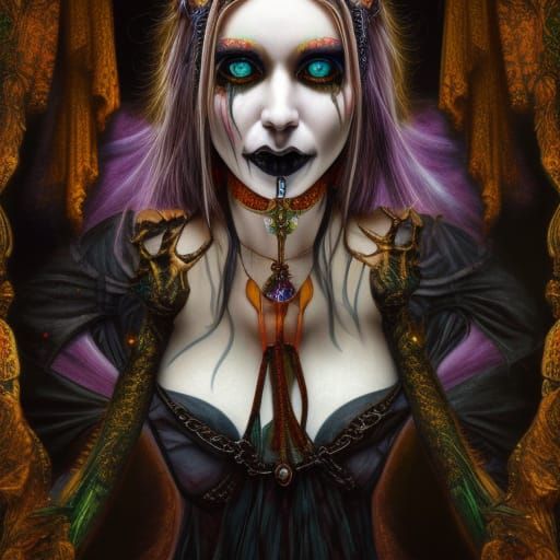 Enigmatic Witch in Haunted Mansion, Hyperrealistic Gothic Ar...
