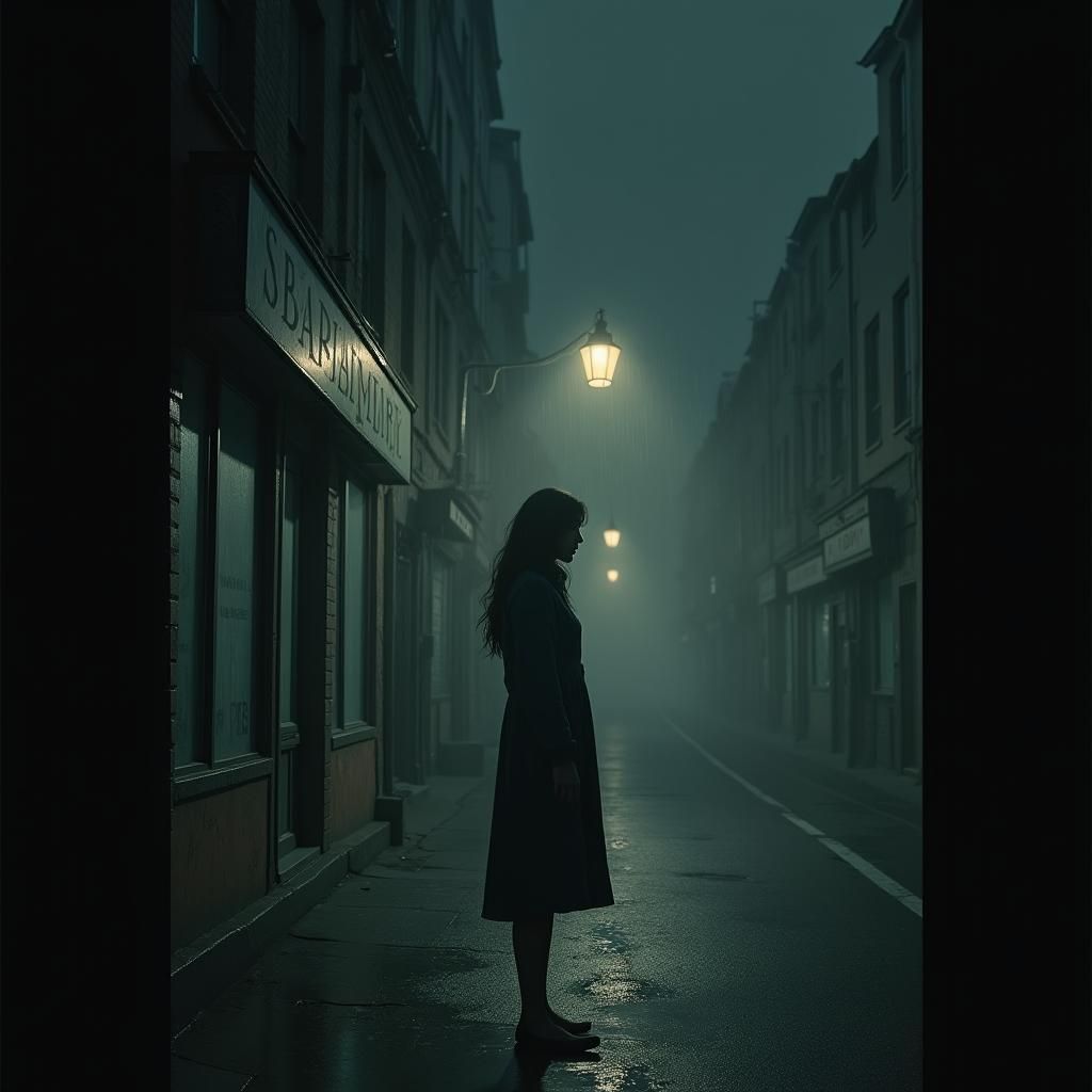 Bleak Cityscape: Woman in Film Noir Night