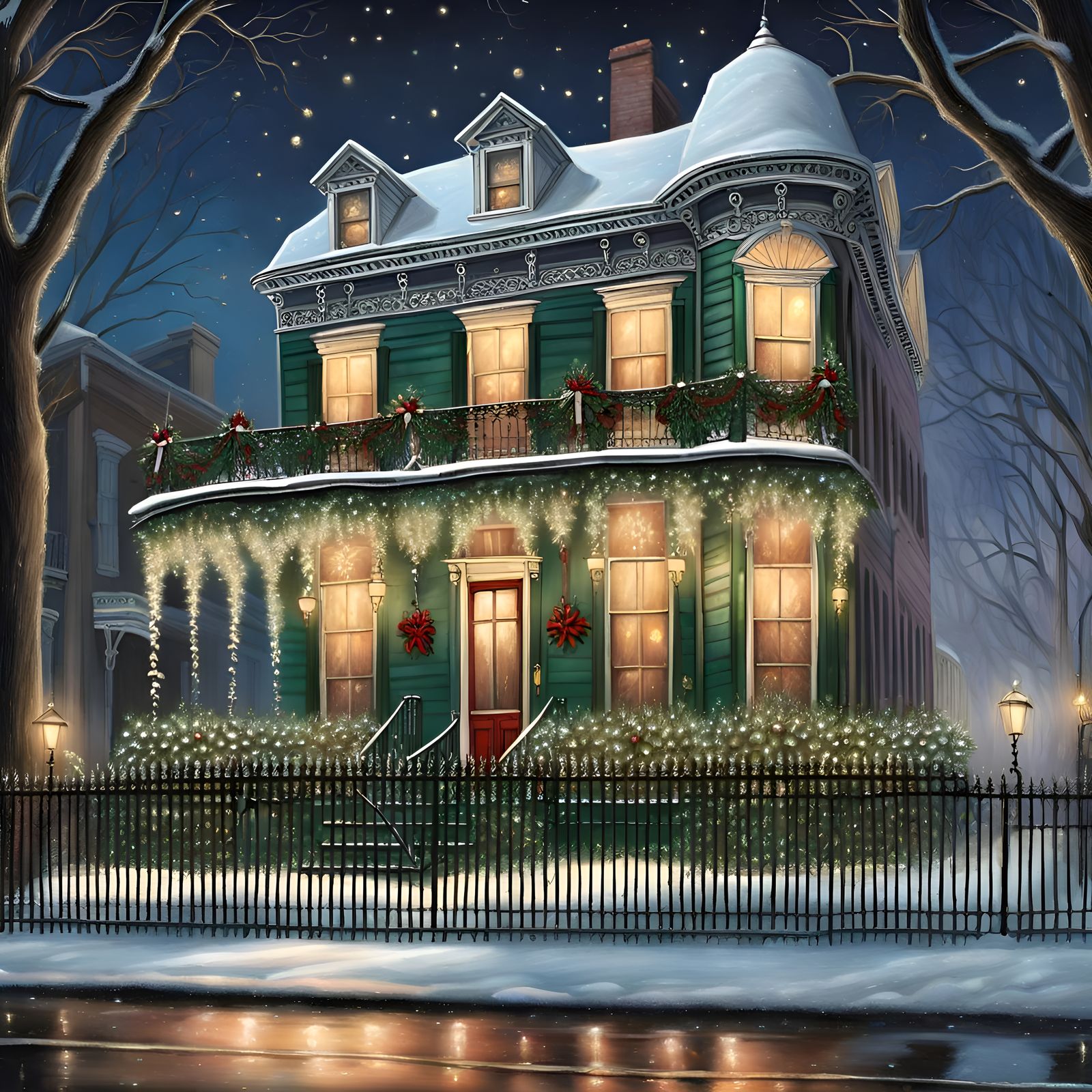 New Orleans Victorian Christmas in Currier and Ives Style