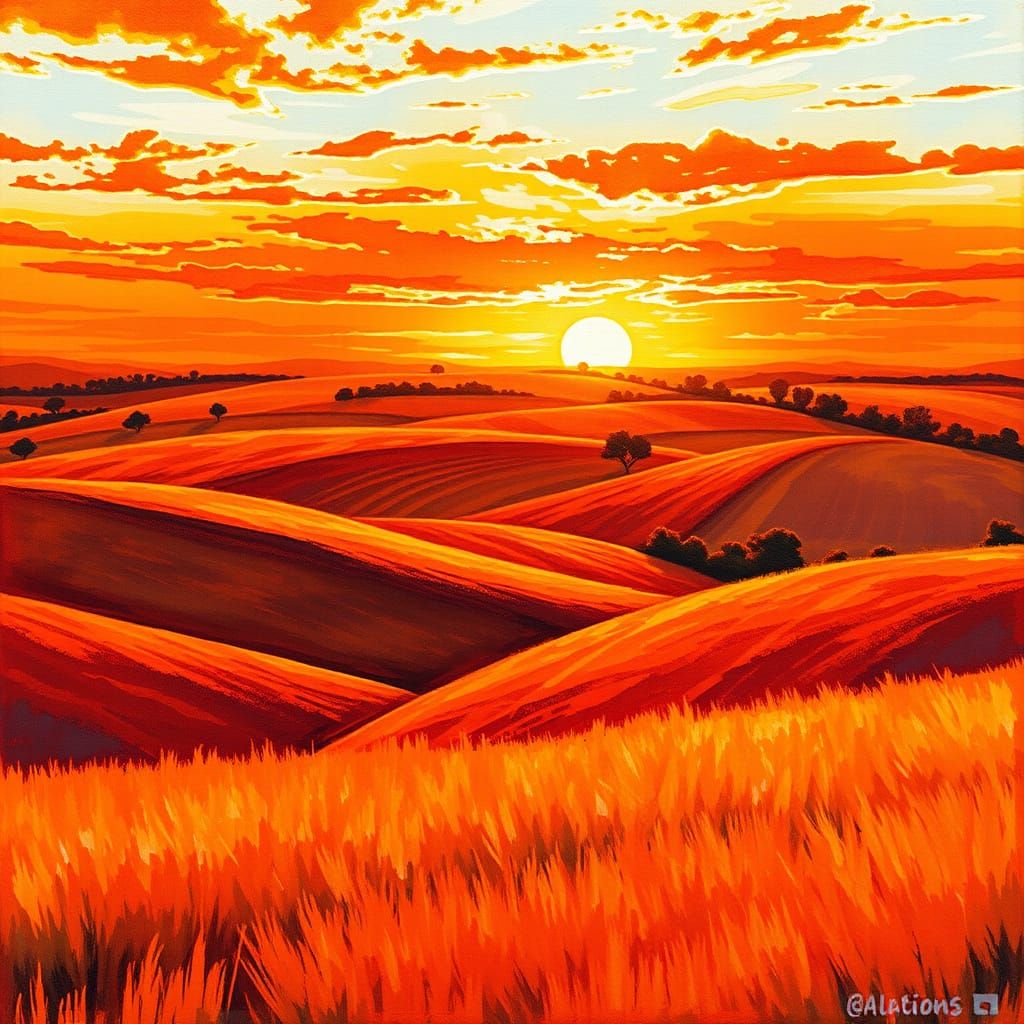 Surrealistic Landscape in Impasto Watercolor Style