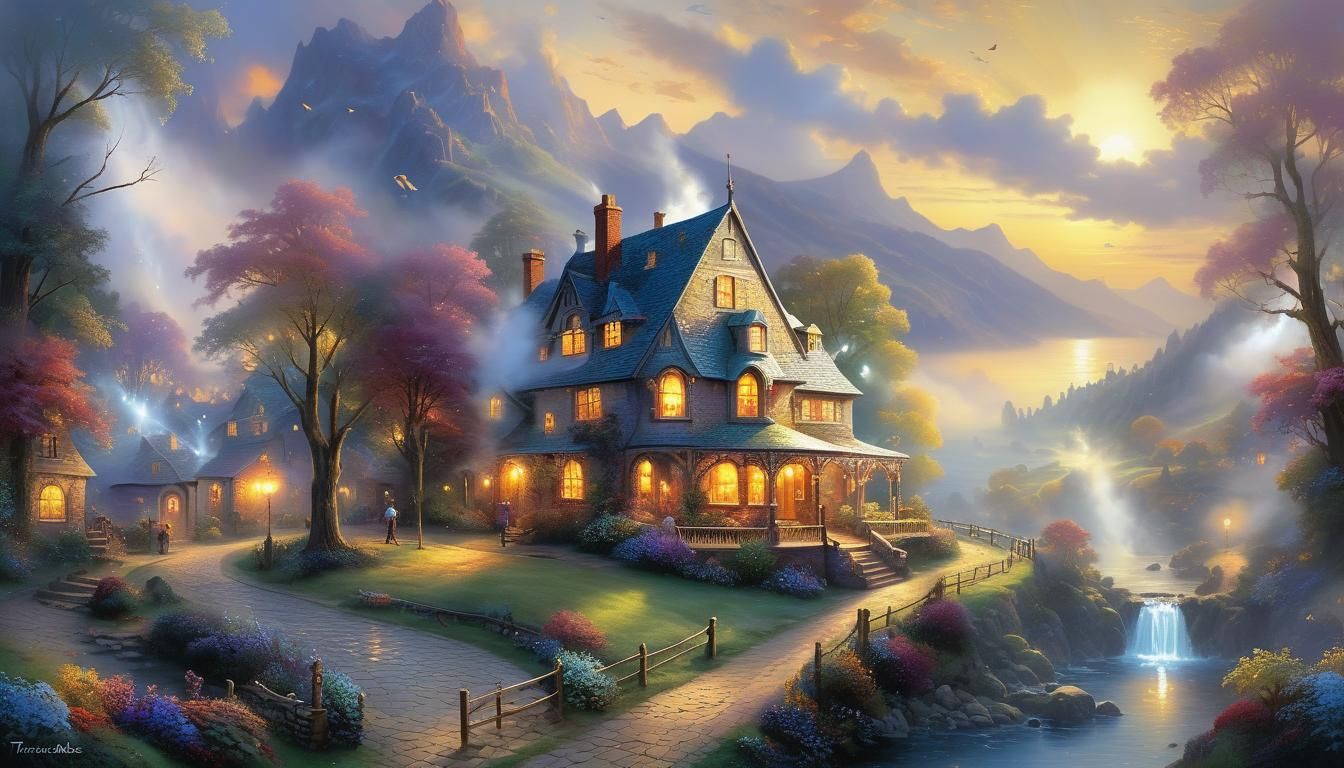 Ethereal Fantasy Scene in Golden Hour Light