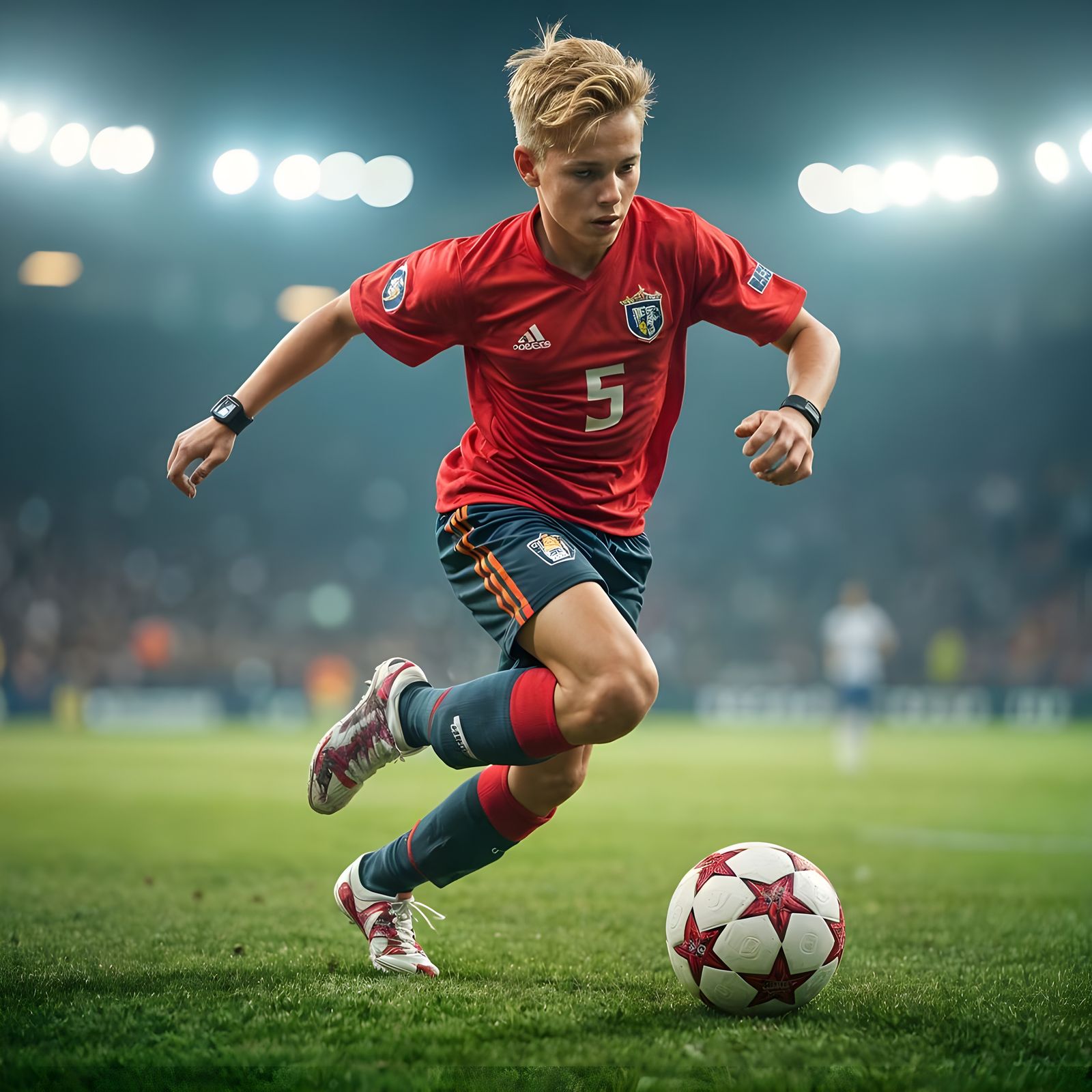 Blond Teenage Soccer Player in Action