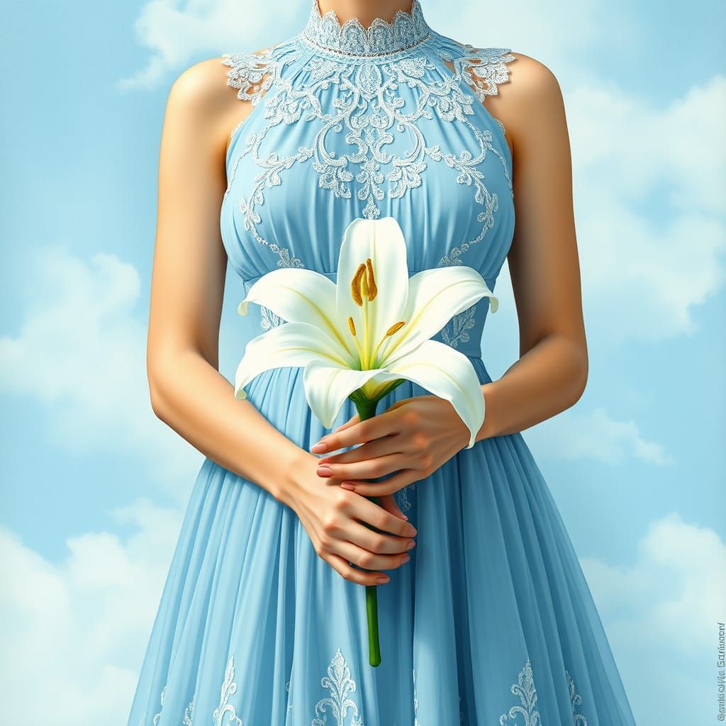 Woman with Lily in Gouache Impressionist Style