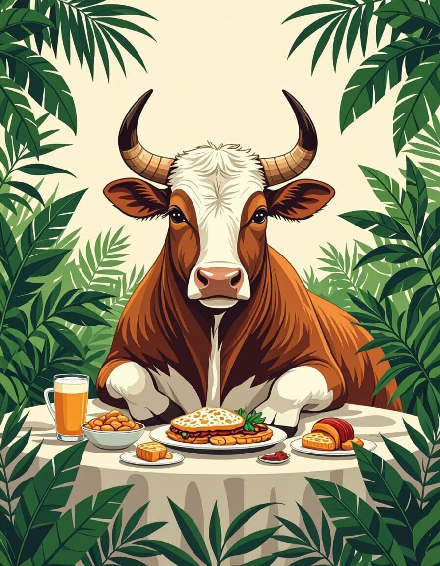 Taurus Sign in Pop Art Style with Greenery