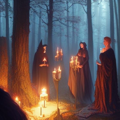 Wiccan Samhain Forest Celebration in Digital Art Style