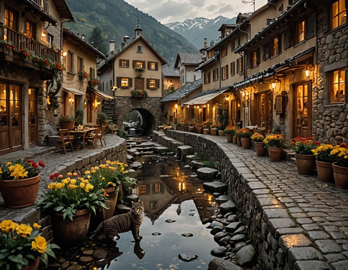 Italian Village Christmas Scene in Neorealism Style