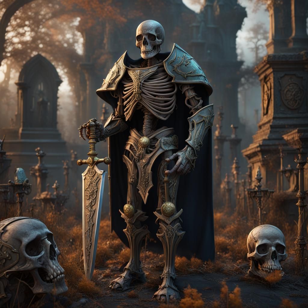 Skeleton Warrior Guarding Graveyard in Fantasy Art