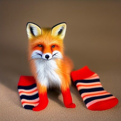 Red Fox Wearing Striped Socks: A Cute Animal Portrait