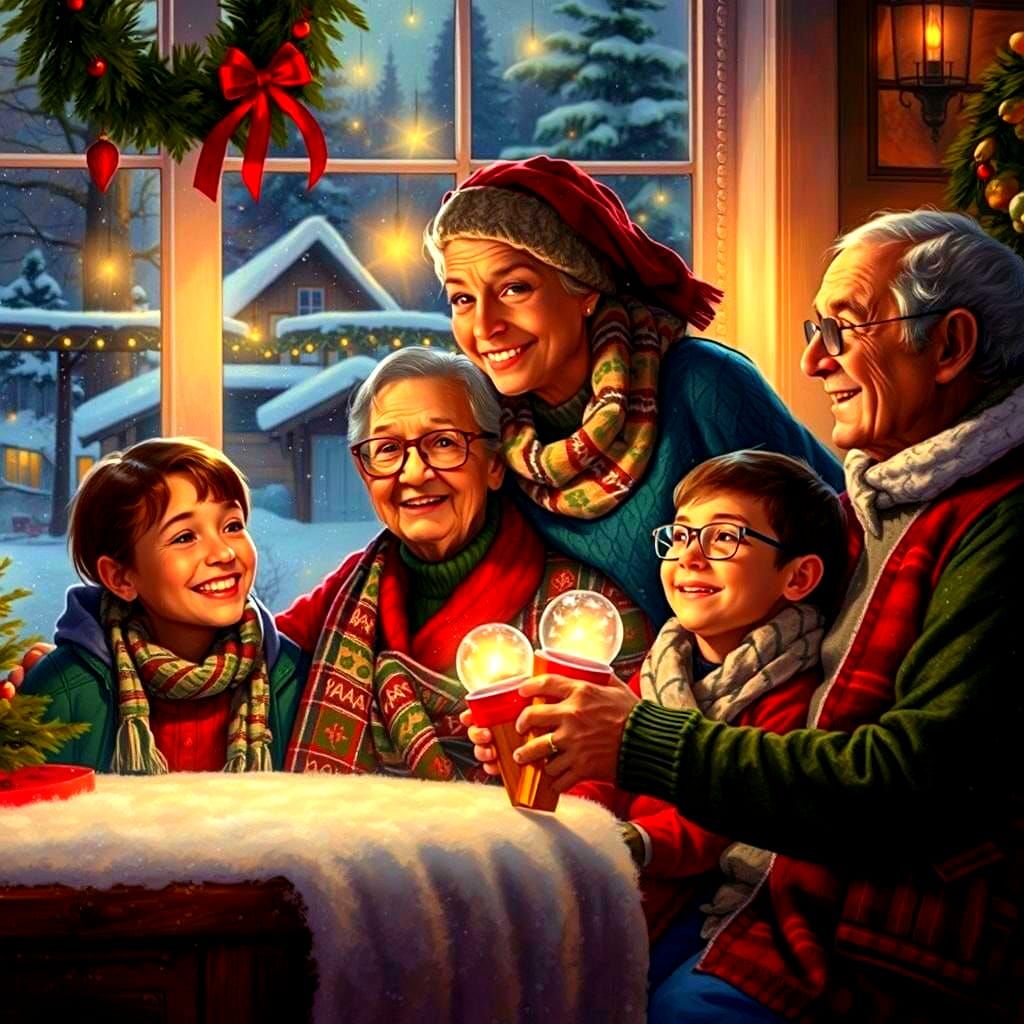 Hyperrealistic Family Christmas at Grandparent's Home