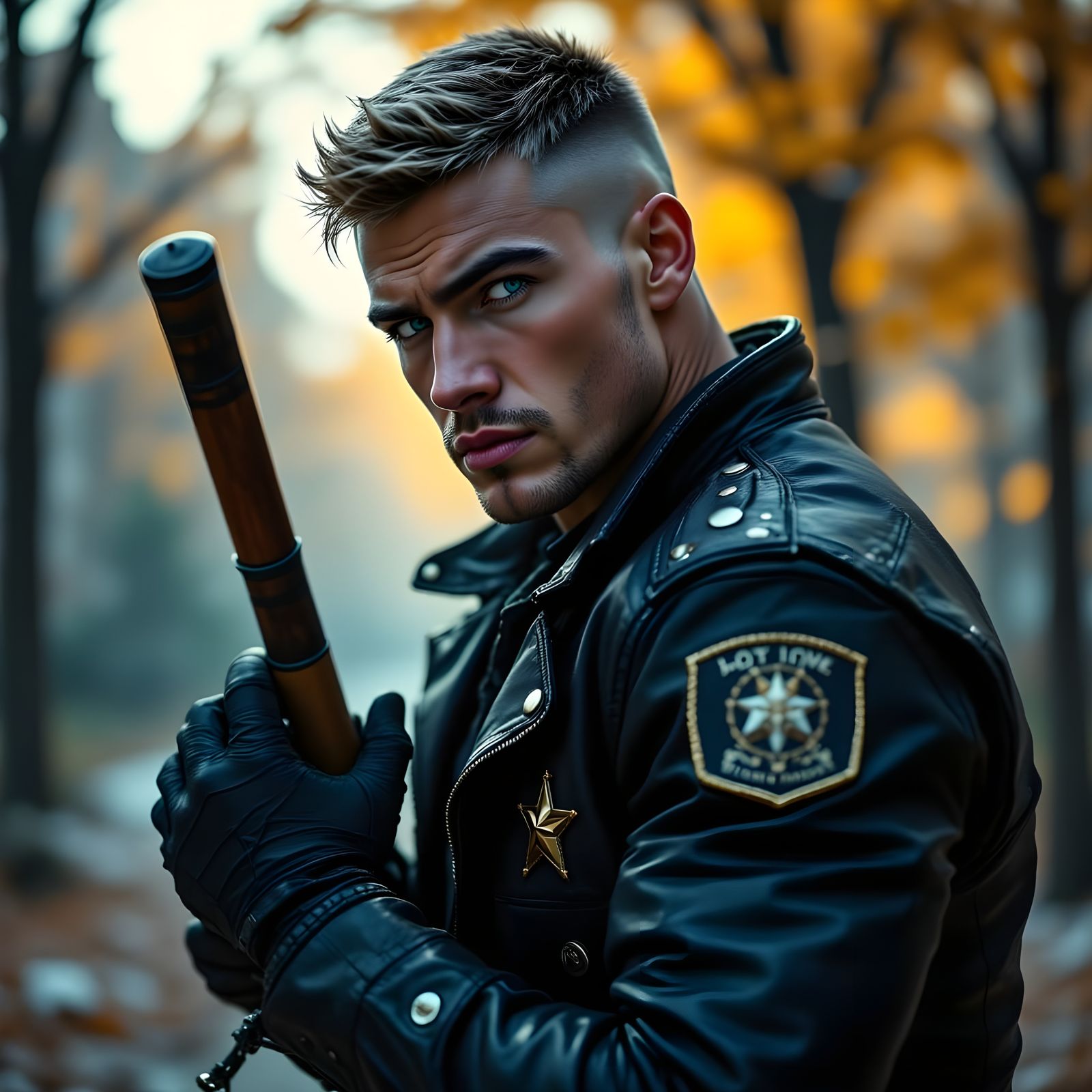 Confident Police Officer in High-Contrast Navy Uniform