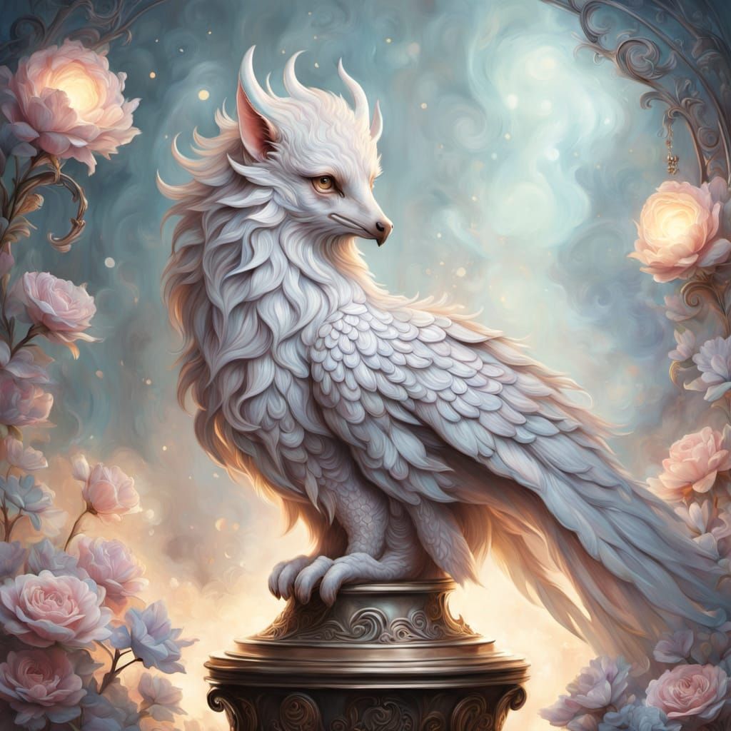 Porcelain Griffon Vase in Warm Fantasy Art Style