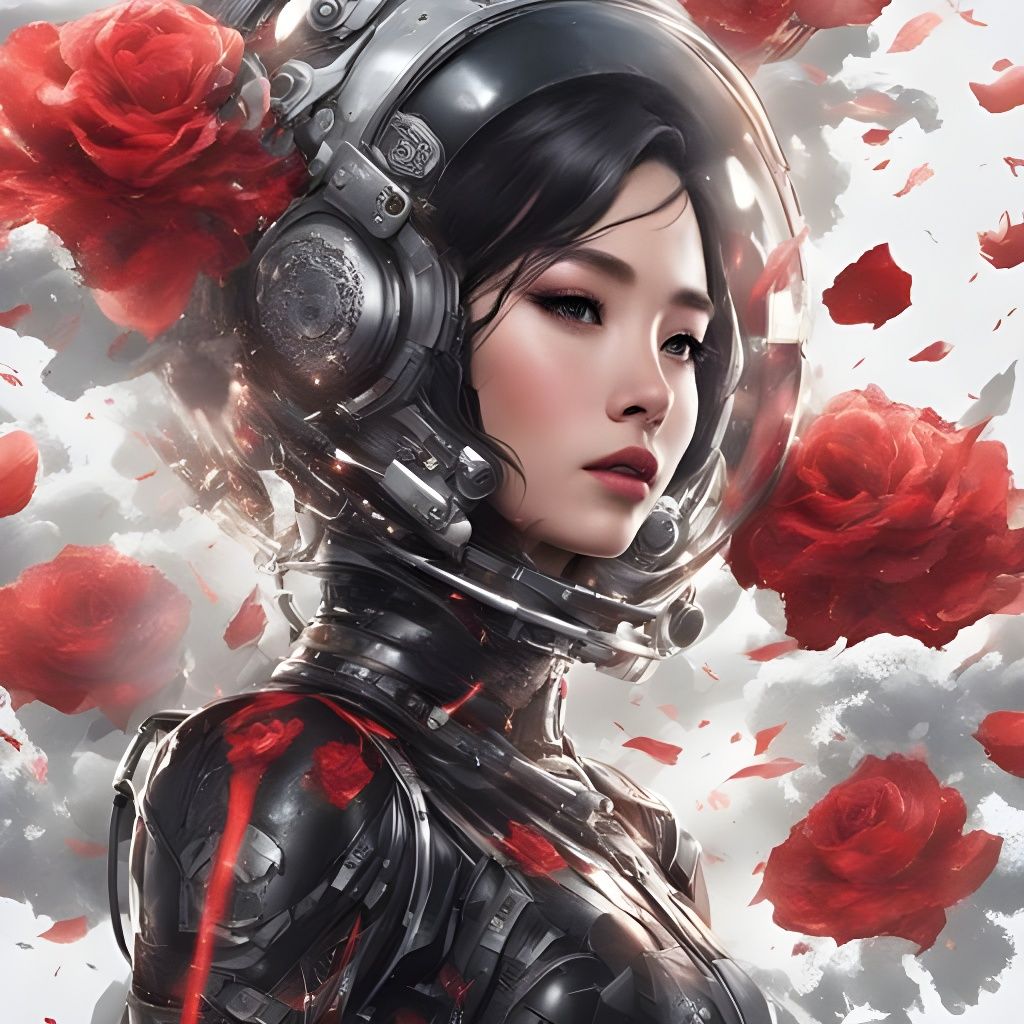 Beautiful Asian Astronaut with Silver and Gold