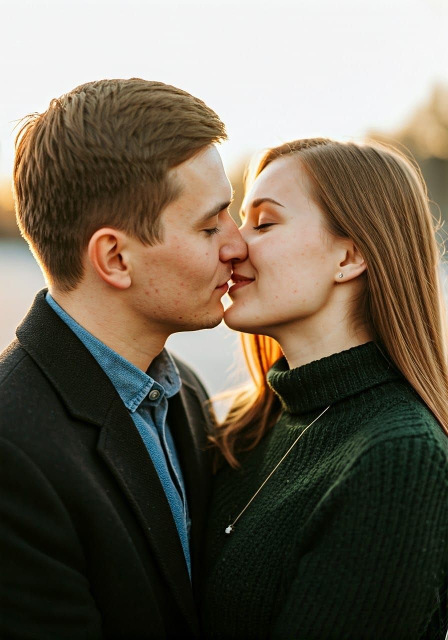 Romantic Kiss in Golden Light: Classic Portraiture