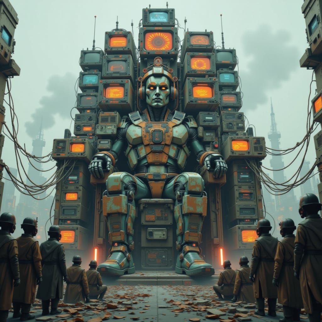 Cyborg Monarch of Obsolete Machines in Retro-Futuristic Styl...