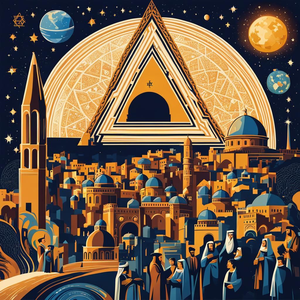 Futuristic Jewish People in Space with Star of David