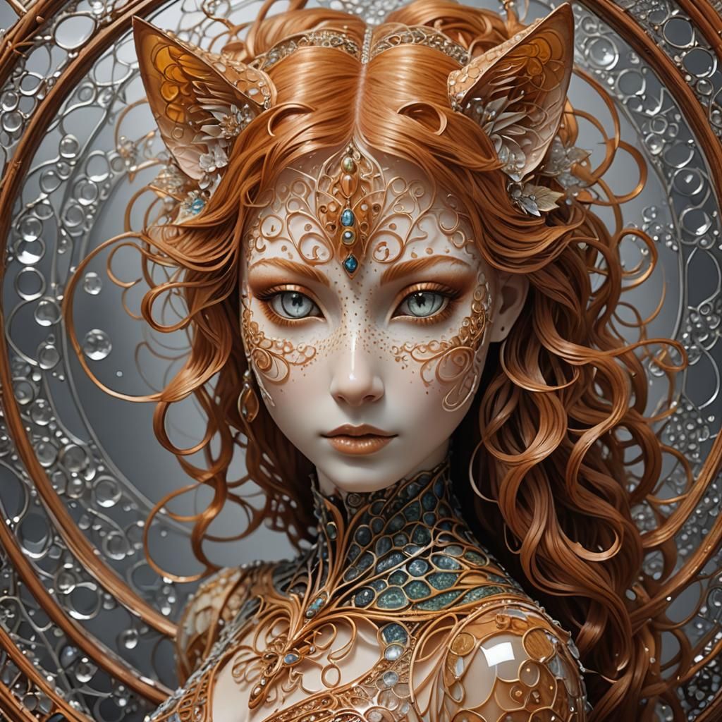 Spun Glass Ginger Catgirl with Intricate Details