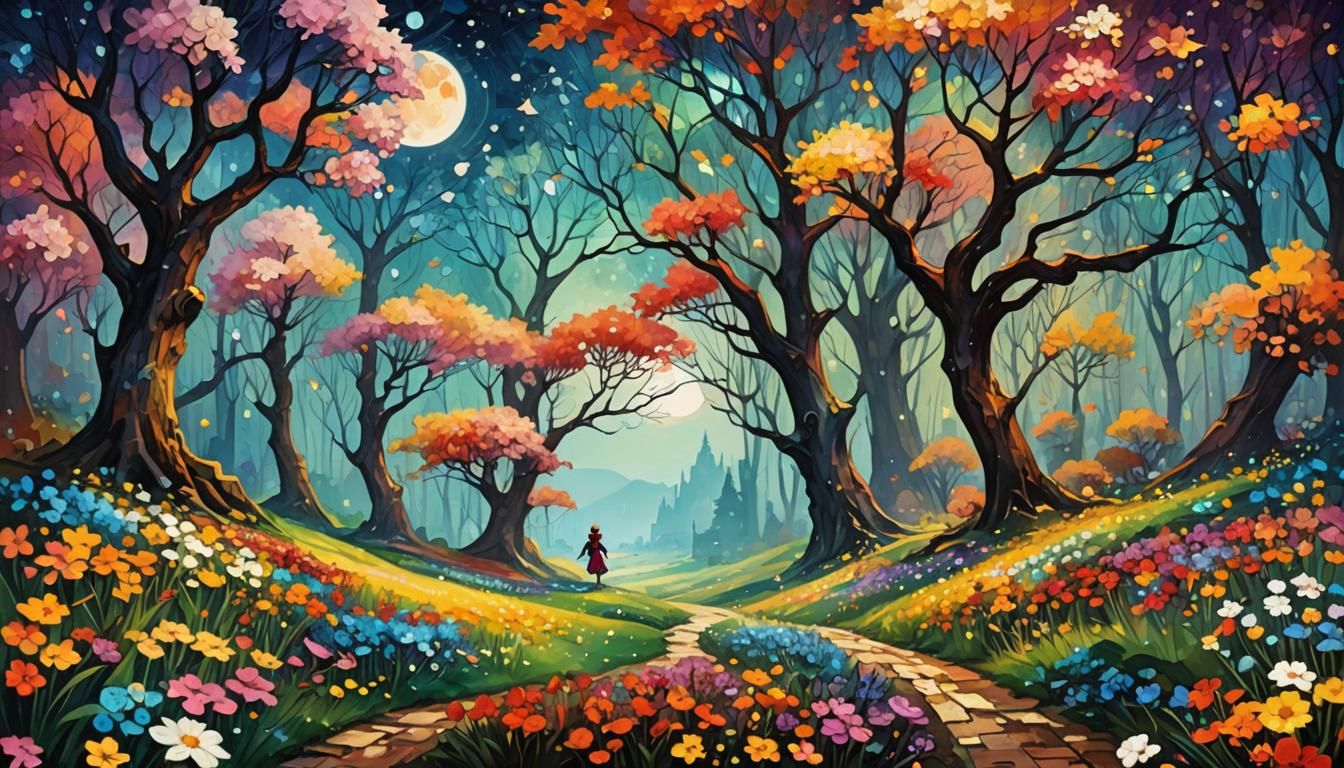 Fairytale Spring Landscape in Detailed Impasto Style