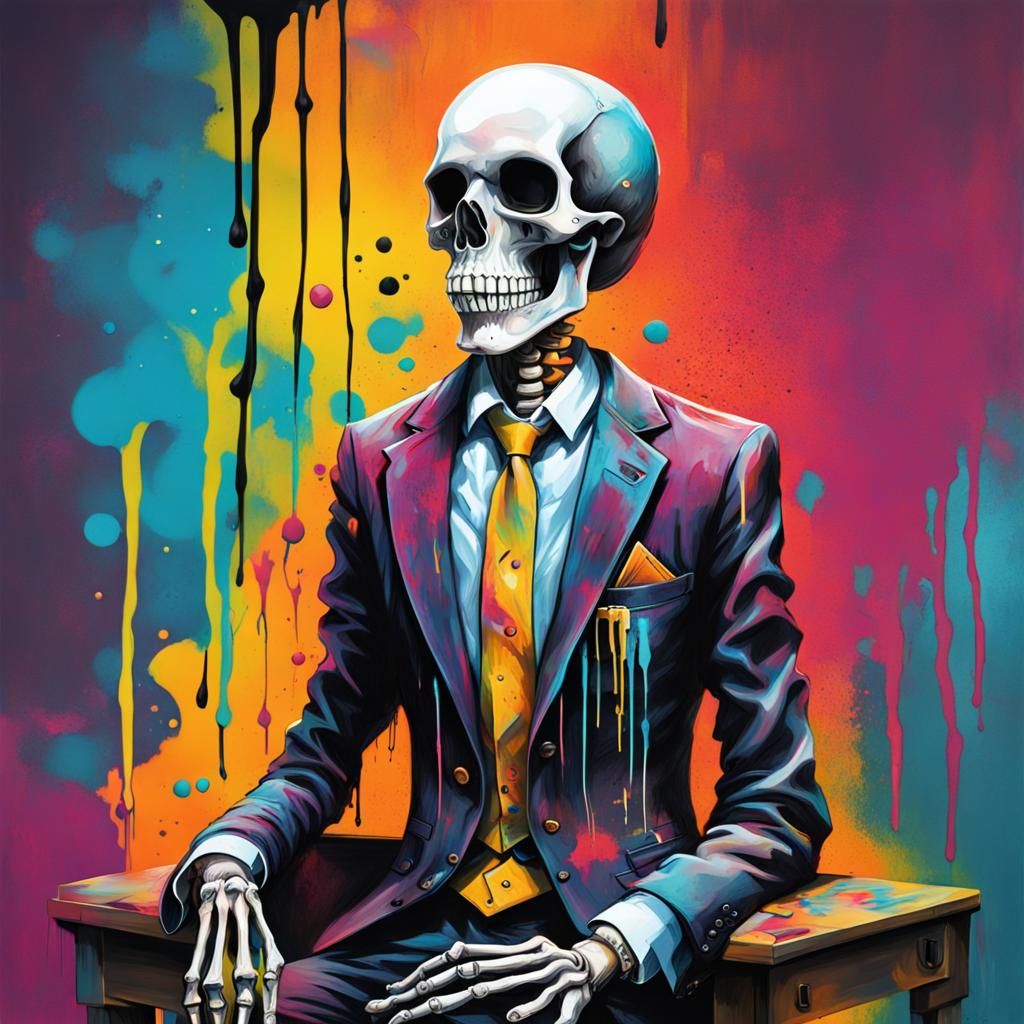 Skeleton in Suit: Graffiti Splash Art