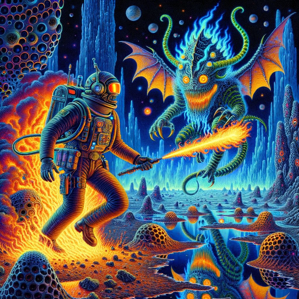 Retro Sci-Fi Journeyman with Flaming Whip