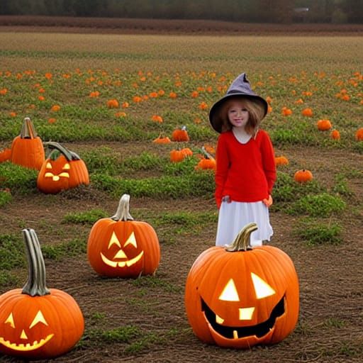 Halloween Pumpkin Field with Scarecrow