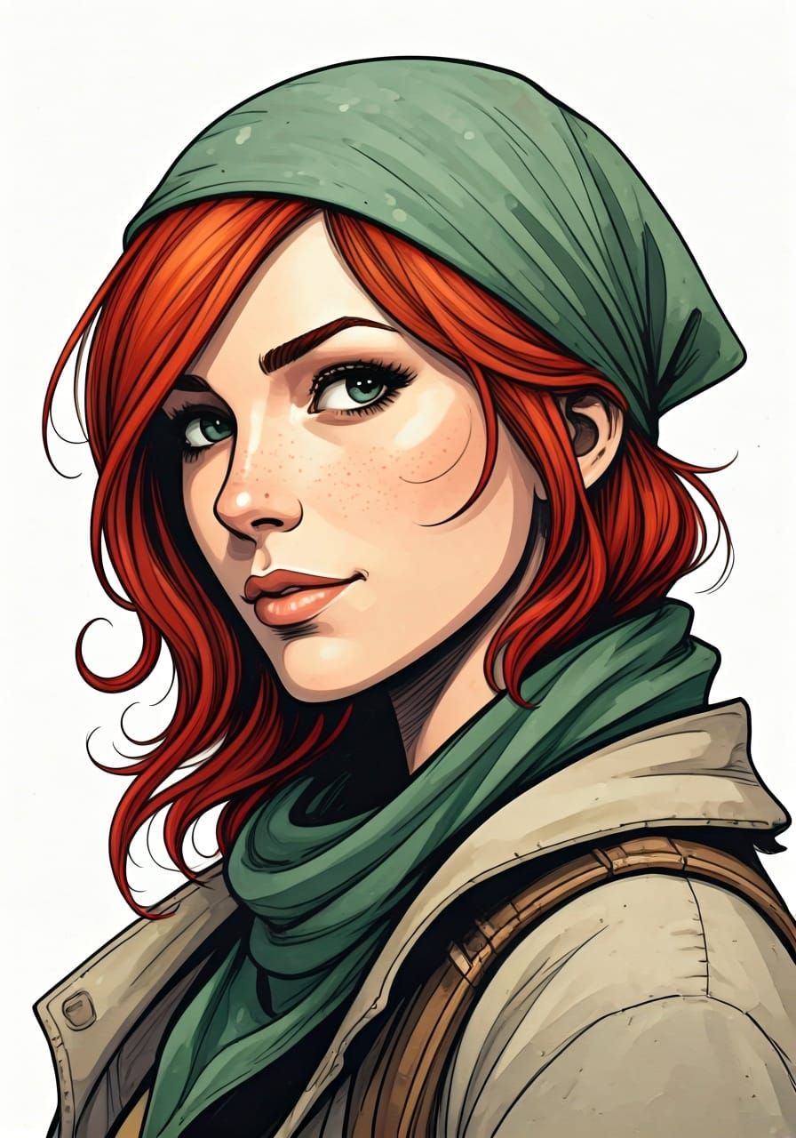 Independent Woman with Bandana in Graphic Novel Style