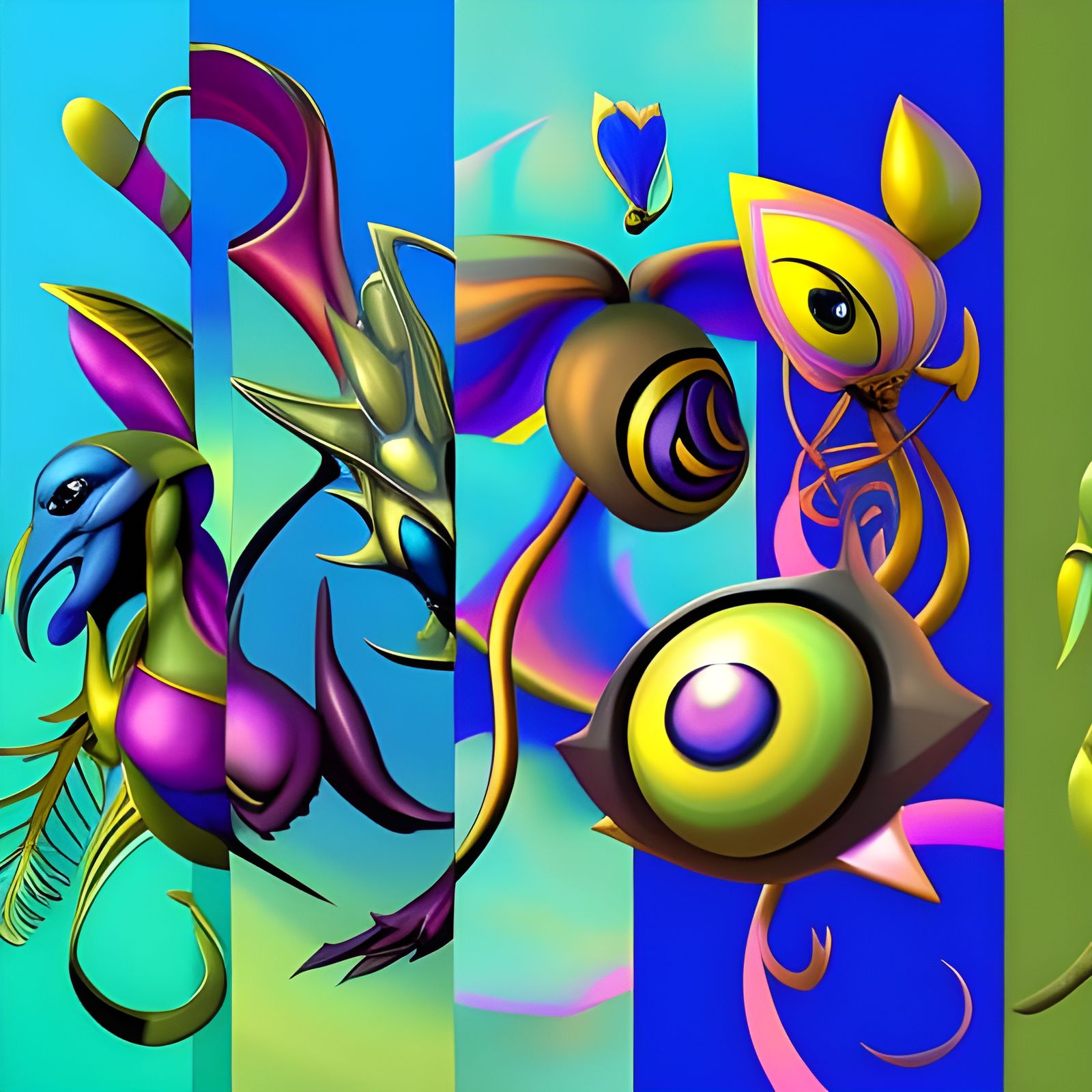 Alien Cartoon Characters in Oil Painting Style