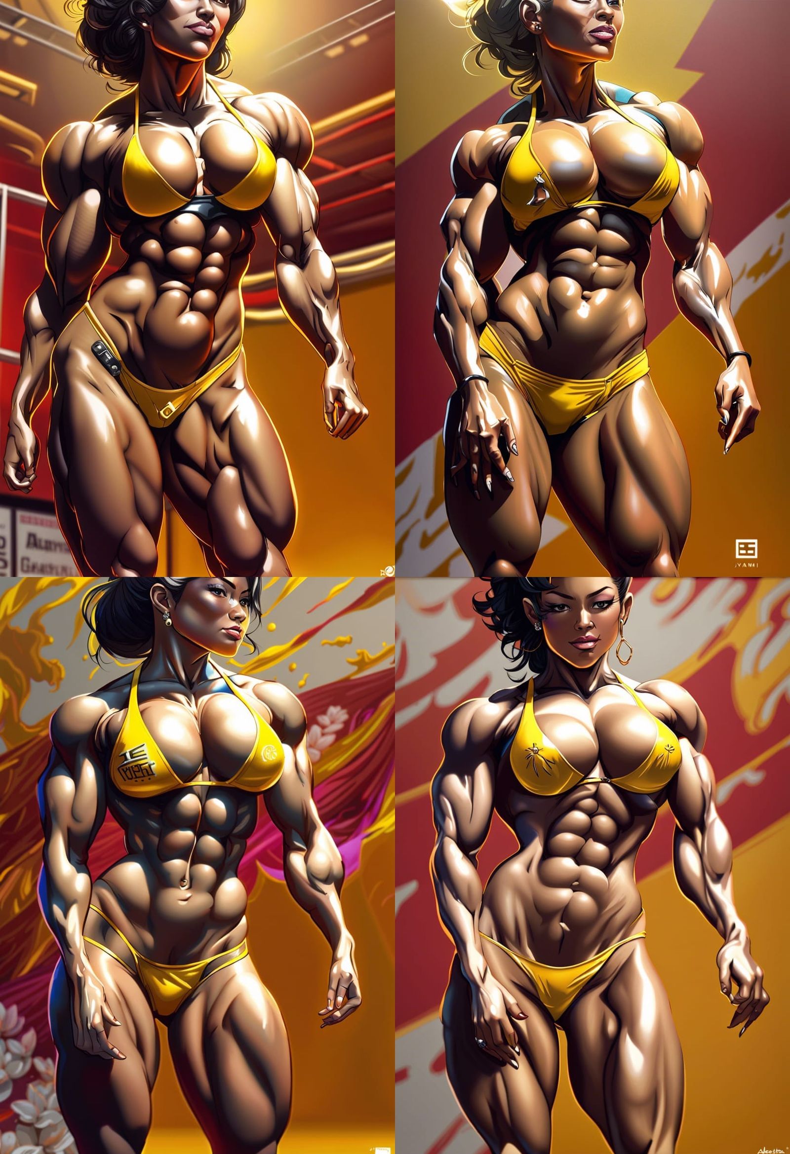 Female Bodybuilder Posing on Stage, Digital Painting
