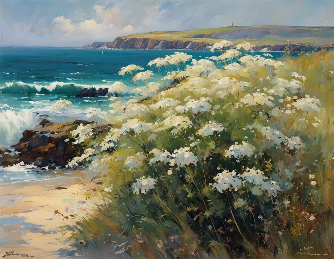 Queen Anne's Lace by the Sea as Oil Painting