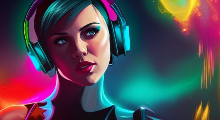 Scarlett Johansson DJ Portrait in Hyperdetailed Style