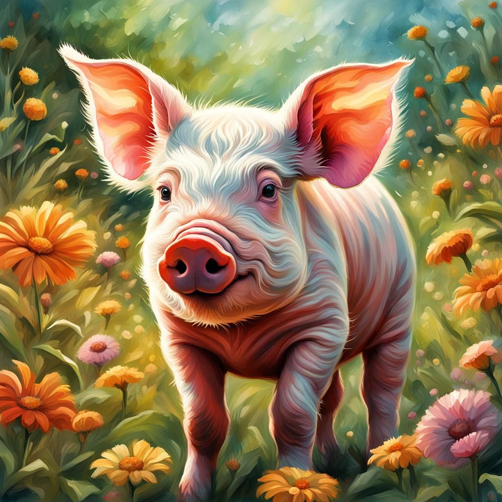 Whimsical Piglet Illustration with Vibrant Brushstrokes