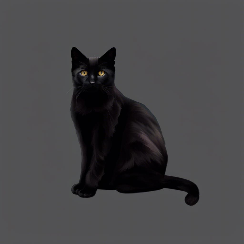 Sitting Black Cat with Transparent Background