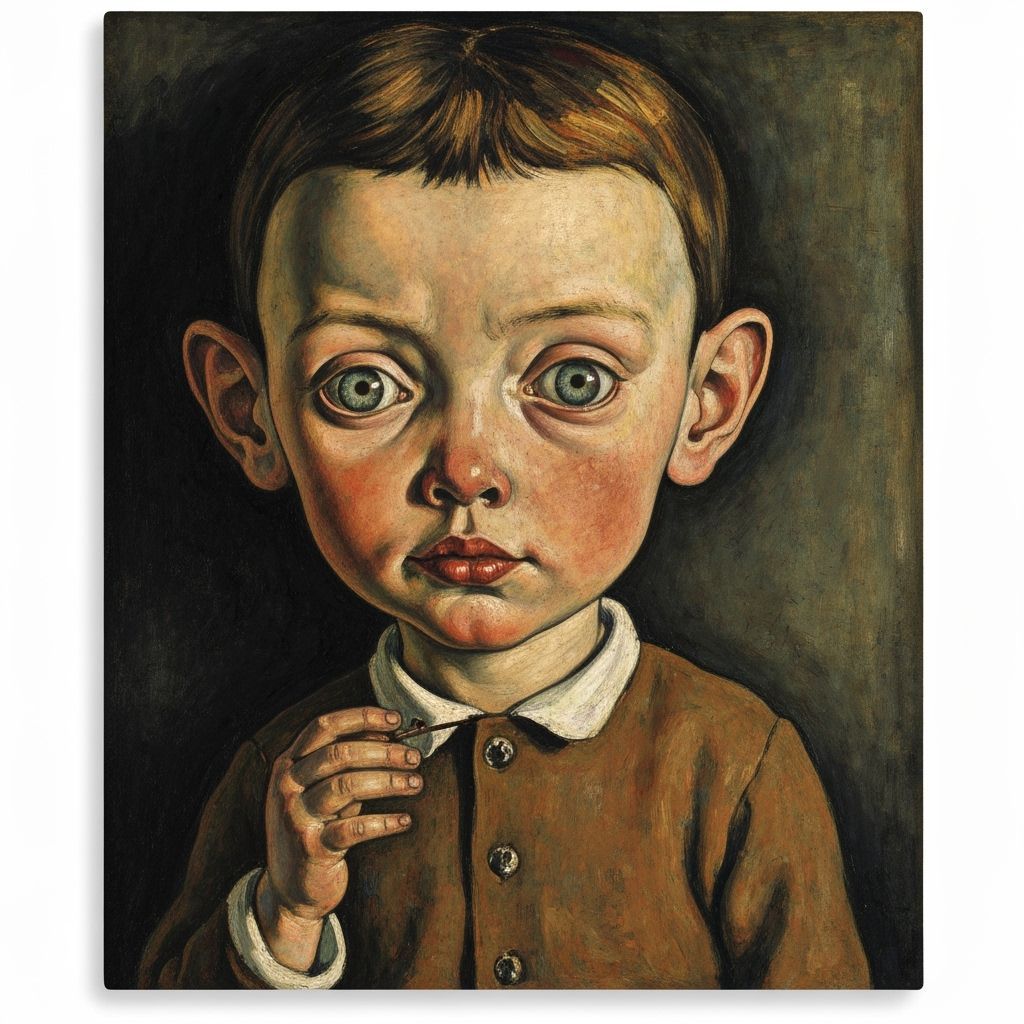 Naive Child Playing a Trick in Expressive Figurative Style