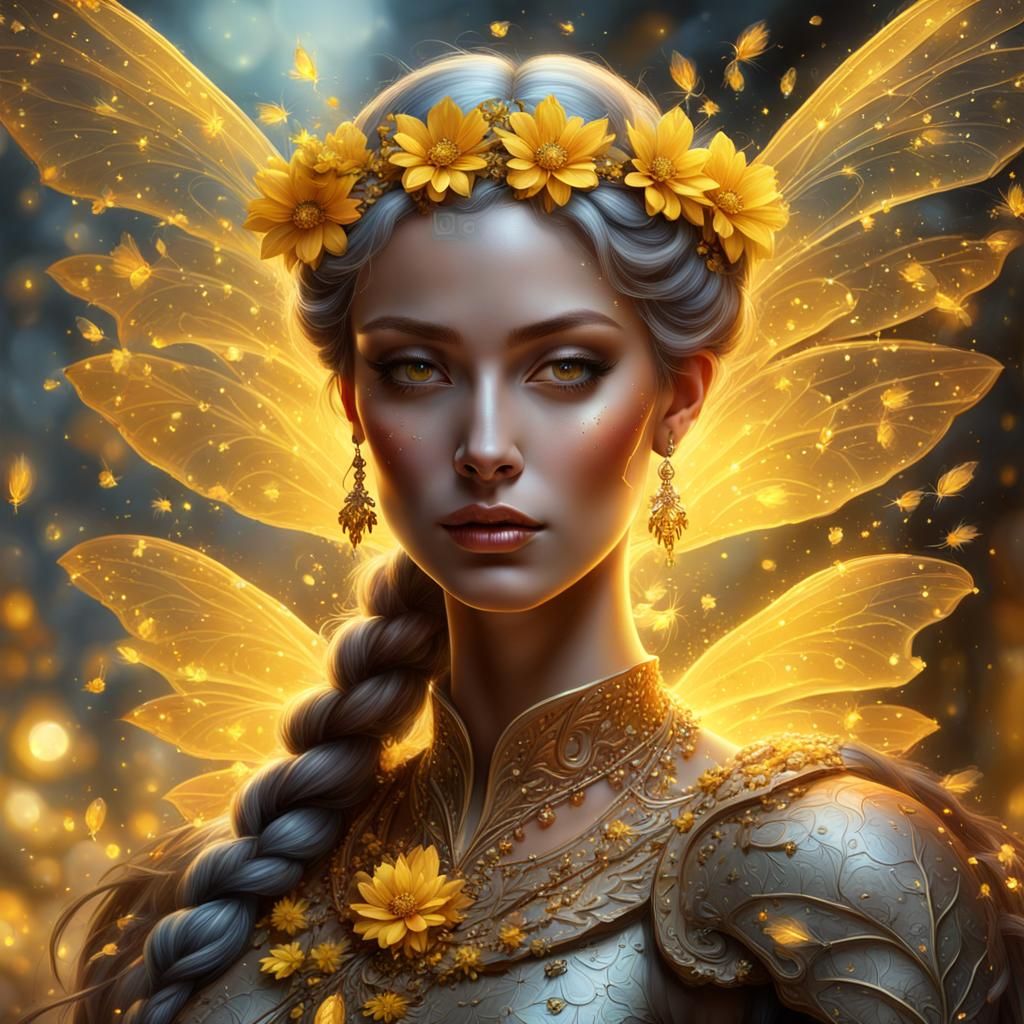 Gorgeous Fairy Portrait with Yellow Luminescence