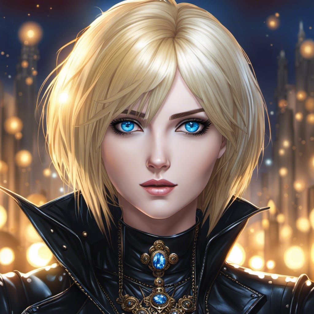 Anime Portrait: Goth Woman with Sapphire Eyes