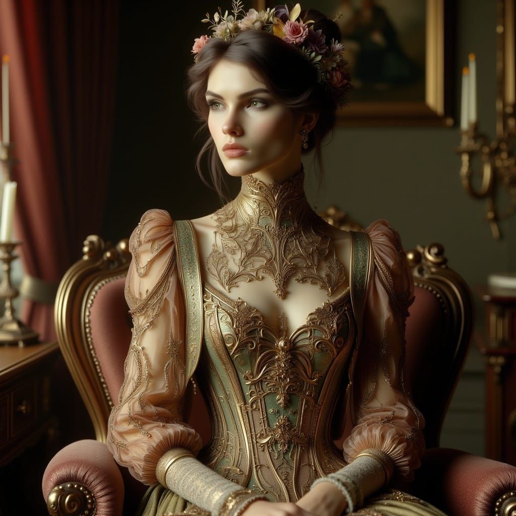 Victorian Woman Portrait in Pre-Raphaelite Style