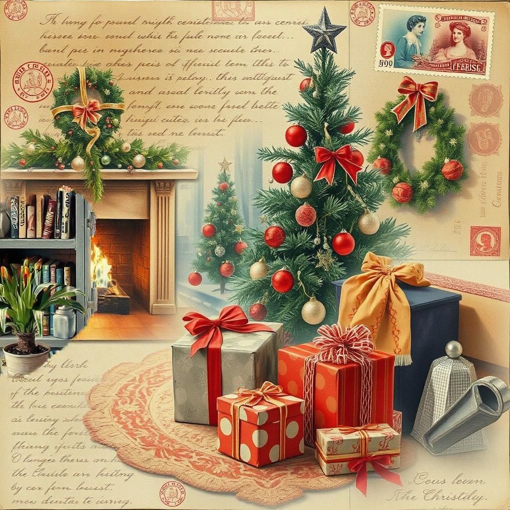 Vintage Christmas Morning in Watercolor Style