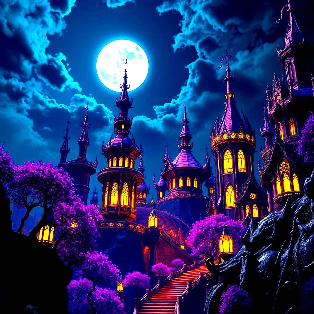 Dark Fantasy Masterpiece Under Full Moon