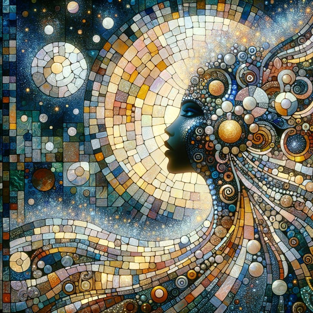 Cracked Glass Mosaic: African Queen in Art Nouveau Style